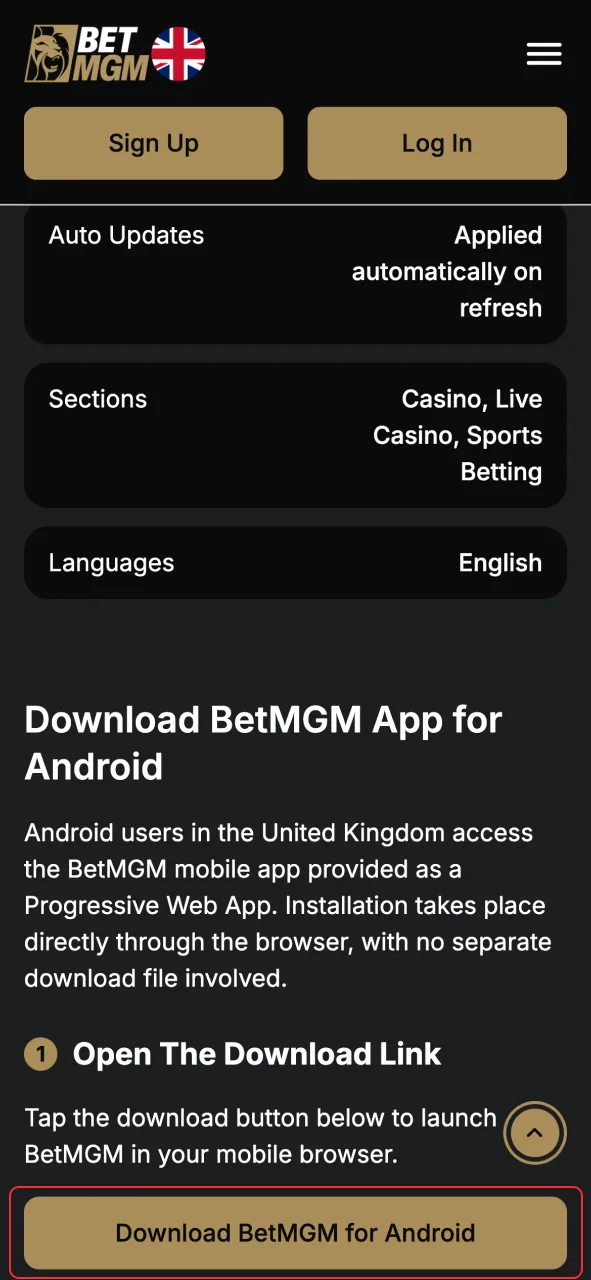 Tap the link below to open BetMGM in your browser.