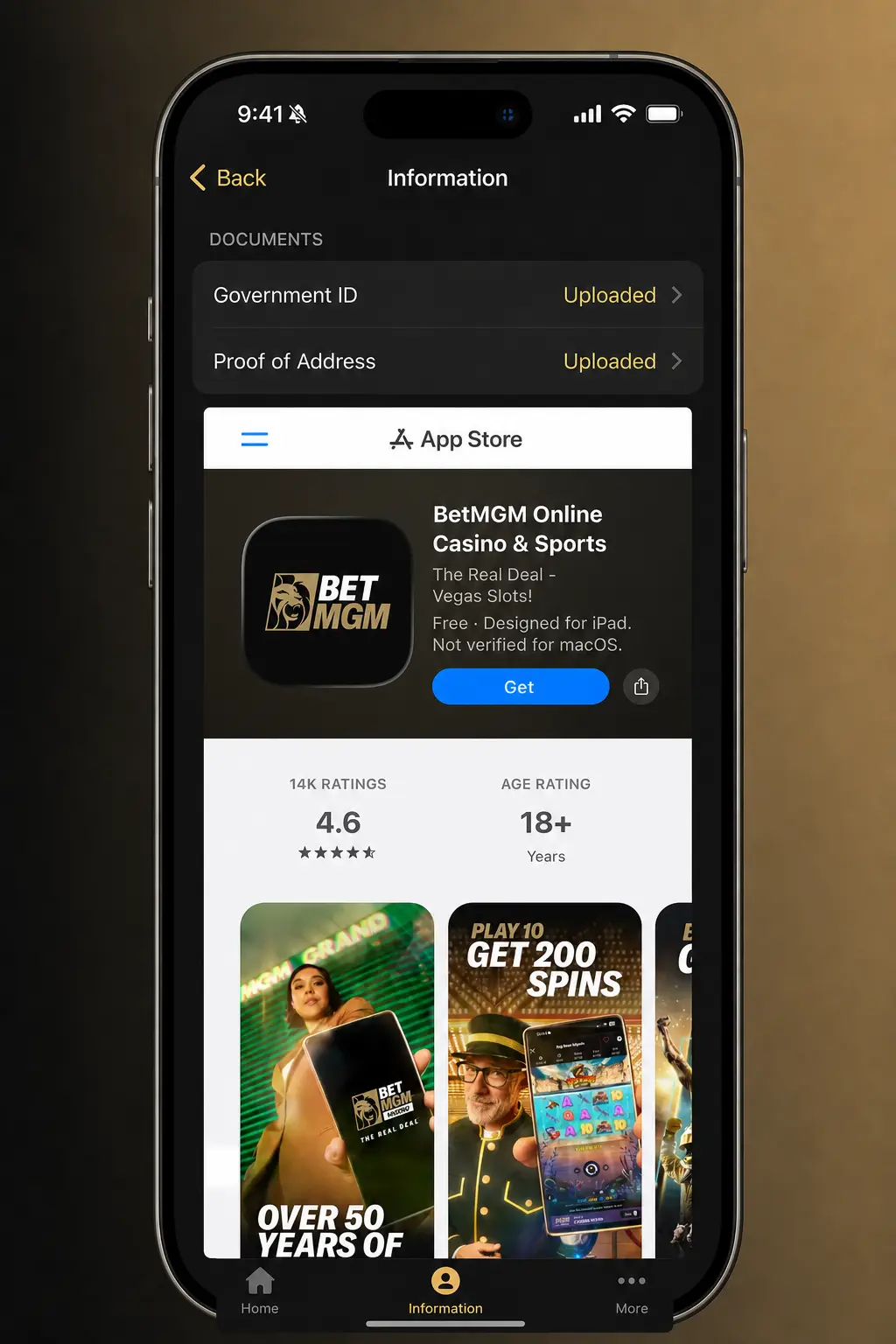 Step-by-step guide showing how to download and install the BetMGM iOS app via Safari in 4 steps